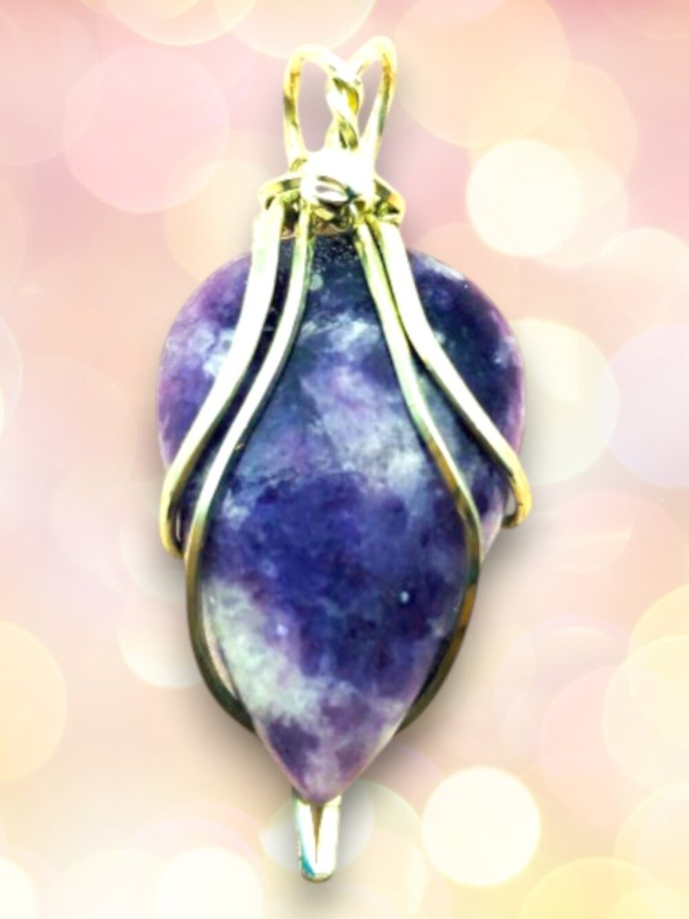 Sparkly Purple Lepidolite Pendant Wire Wrapped in Silver, Healing Crystal